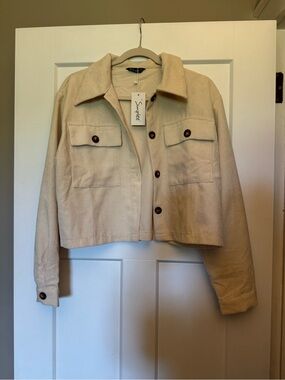 Simple Beige Corduroy Button-Front Jacket